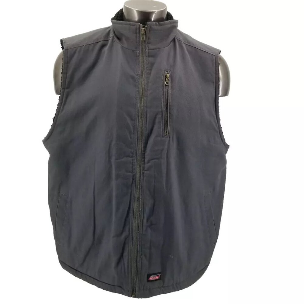Dickies Fleece Lined Vest Mens 2XL  (50-52) Gray Cotton Duck Outdoor Hunting